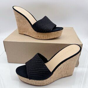 Veronica Beard Dali Woven Cork Platform Wedge Mules Black Women’s US 10 - $325